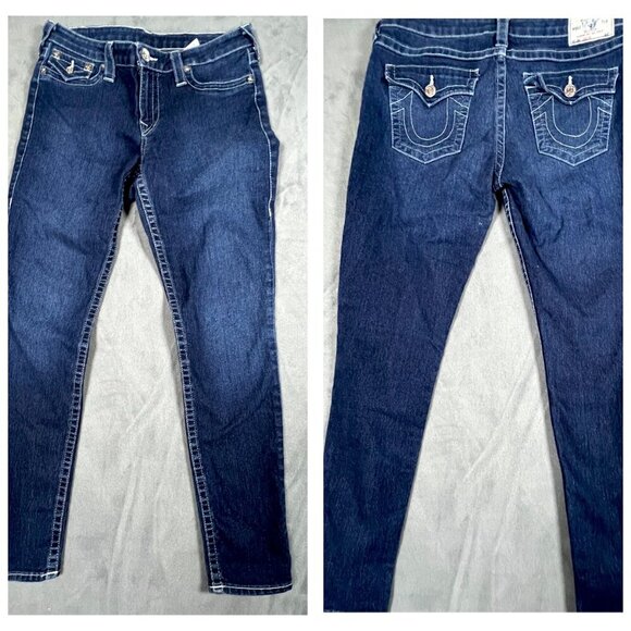 True Religion Jeans 32x29 Denim Legging Jegging White Stitch FLap Pocket - Picture 2 of 11